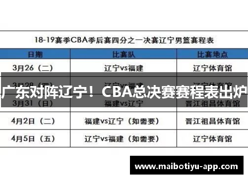 广东对阵辽宁！CBA总决赛赛程表出炉